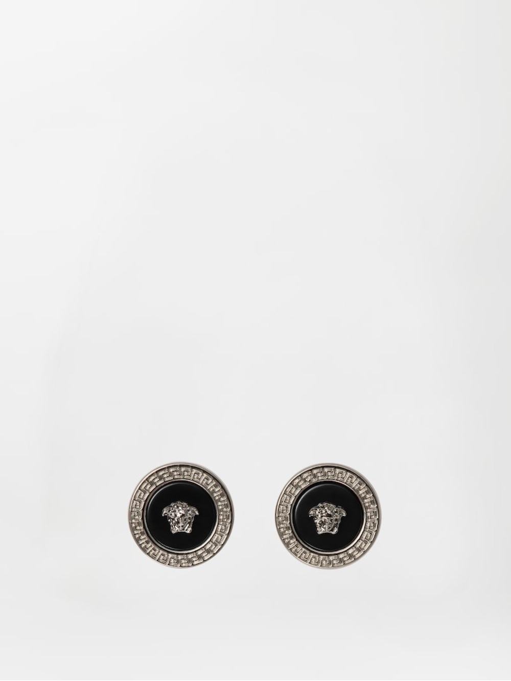 Versace Silver-tone Black Medusa Stud Earrings - Picture 2 of 6